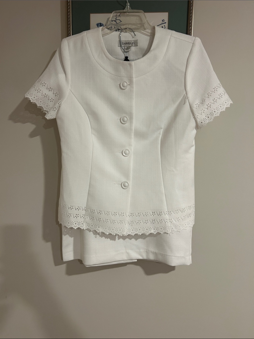 White Eyelet Trim Short Sleeve Top